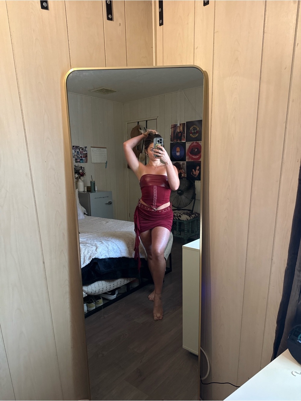 Strapless Burgundy Ruched Mini Dress Set - Picture 3 of 6